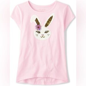 Children's Place | Girls Flip‎ Sequin Pink Floral Bunny Short Sleeve Tee